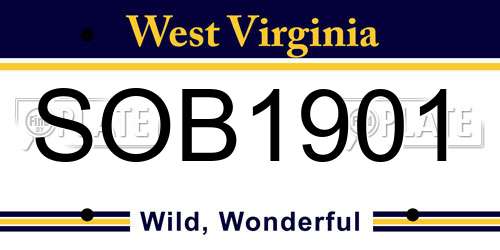 SOB1901 West Virginia License Plate