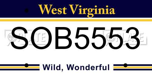 SOB5553 West Virginia License Plate