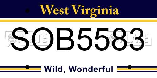 SOB5583 West Virginia License Plate