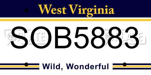 SOB5883 West Virginia License Plate