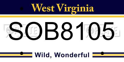 SOB8105 West Virginia License Plate