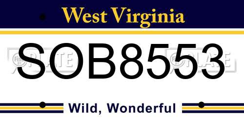 SOB8553 West Virginia License Plate