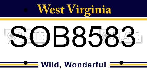 SOB8583 West Virginia License Plate