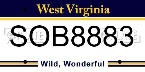 SOB8883 West Virginia License Plate