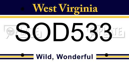SOD533 West Virginia License Plate