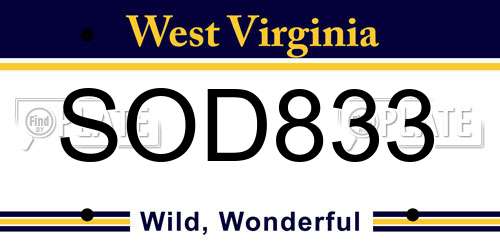 SOD833 West Virginia License Plate