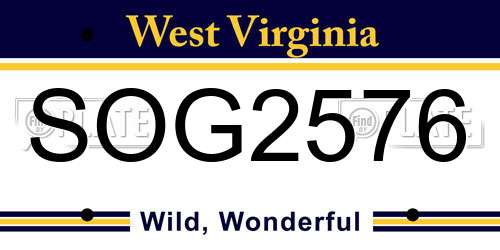 SOG2576 West Virginia License Plate