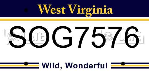 SOG7576 West Virginia License Plate