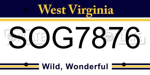 SOG7876 West Virginia License Plate