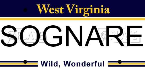 SOGNARE West Virginia License Plate