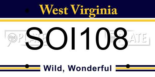 SOI108 West Virginia License Plate