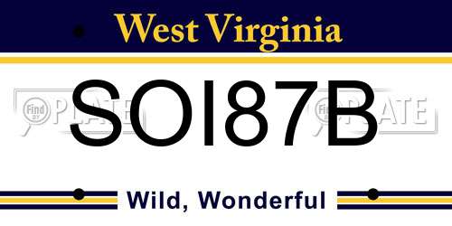 SOI87B West Virginia License Plate