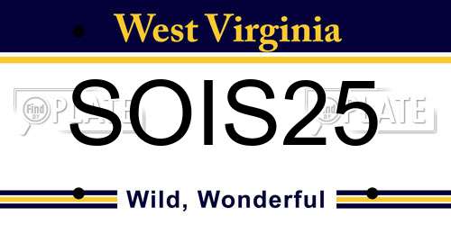 SOIS25 West Virginia License Plate