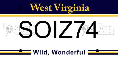 SOIZ74 West Virginia License Plate