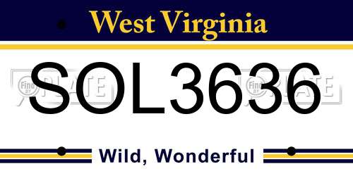 SOL3636 West Virginia License Plate