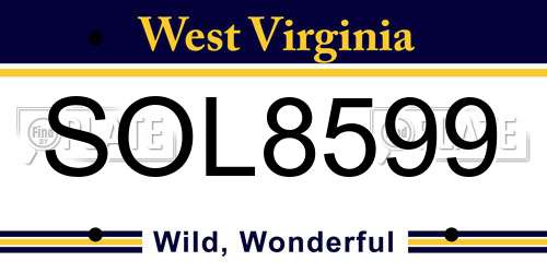 SOL8599 West Virginia License Plate
