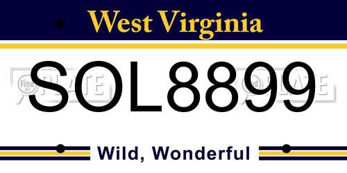 SOL8899 West Virginia License Plate