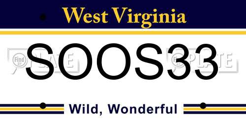 SOOS33 West Virginia License Plate