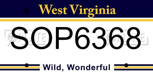 SOP6368 West Virginia License Plate