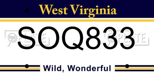 SOQ833 West Virginia License Plate
