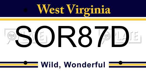 SOR87D West Virginia License Plate