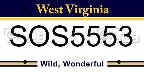 SOS5553 West Virginia License Plate
