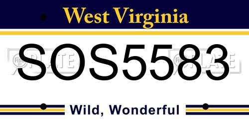 SOS5583 West Virginia License Plate
