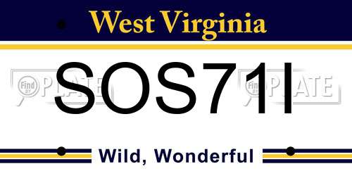 SOS71I West Virginia License Plate