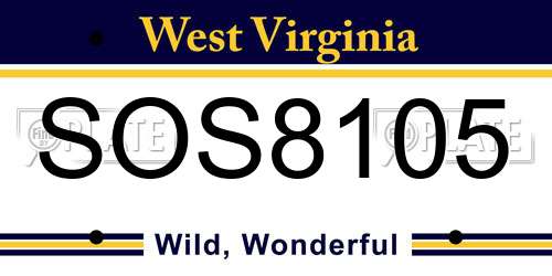 SOS8105 West Virginia License Plate