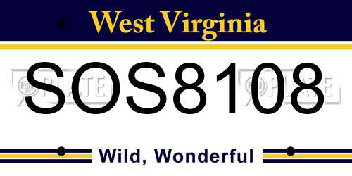 SOS8108 West Virginia License Plate