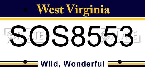 SOS8553 West Virginia License Plate