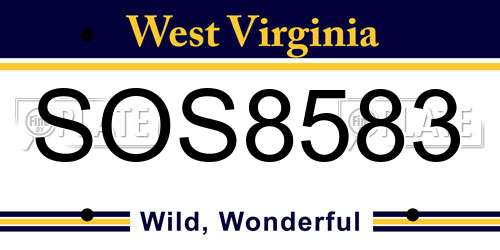 SOS8583 West Virginia License Plate
