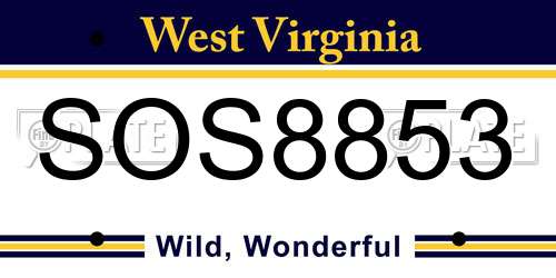 SOS8853 West Virginia License Plate
