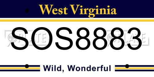 SOS8883 West Virginia License Plate