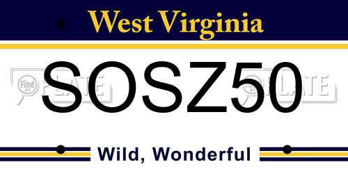 SOSZ50 West Virginia License Plate