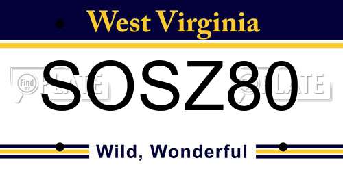 SOSZ80 West Virginia License Plate