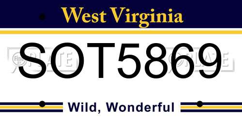 SOT5869 West Virginia License Plate