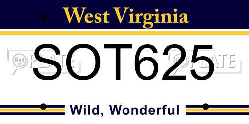 SOT625 West Virginia License Plate