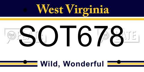 SOT678 West Virginia License Plate