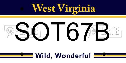 SOT67B West Virginia License Plate