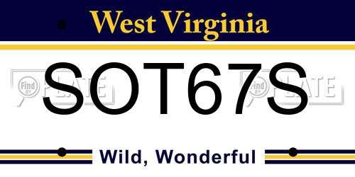 SOT67S West Virginia License Plate