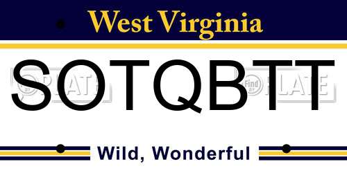 SOTQBTT West Virginia License Plate