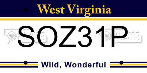 SOZ31P West Virginia License Plate