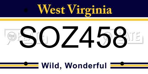 SOZ458 West Virginia License Plate