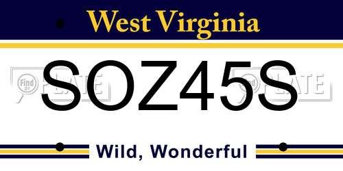 SOZ45S West Virginia License Plate