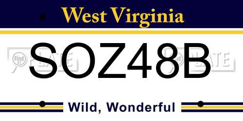 SOZ48B West Virginia License Plate