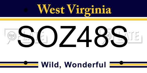 SOZ48S West Virginia License Plate