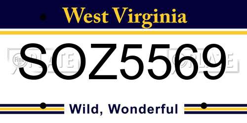 SOZ5569 West Virginia License Plate