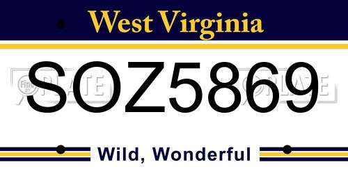 SOZ5869 West Virginia License Plate