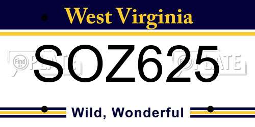 SOZ625 West Virginia License Plate